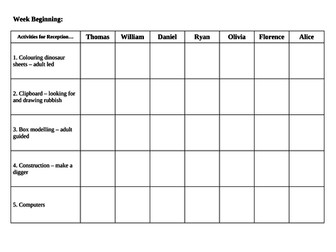 EYFS - Activity completion tracking sheet