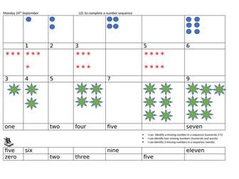 Year 1 Number sequence worksheet