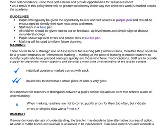 Primary maths marking policy