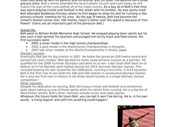 Year 3 Biography text and short comprehension exercise.