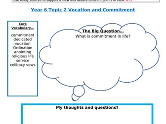 Come and See Year 6 topic 2 - Vocation and Commitment **updated with example of work for LF3**