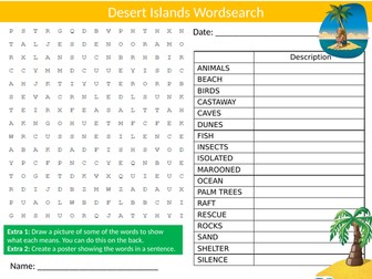 Desert Islands Wordsearch Sheet Starter Activity Keywords Cover Homework Geography