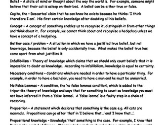 AQA A Level Philosophy: What is Knowledge? Key Words Activities