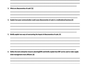 Operations Planning work sheet. Also covers Economies of scale and Location