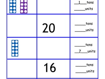 Year 1 and 2 Place Value numicon activity