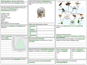 Exploring Science 7D Revision Worksheet- Ecosystems