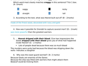 Beowulf 2-3 Weeks Whole Class Reading Planning and activities KS2