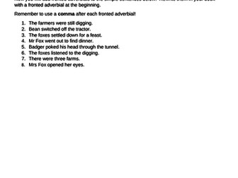 Fronted adverbials, Fantastic Mr Fox