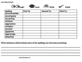 Year 5 and 6 Word List Look Cover Write Check Sheets