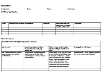 Lesson plan / differentiation sheet template