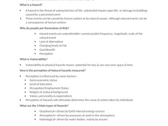 New AQA A-Level Geography Hazard Revision Notes- Grade A