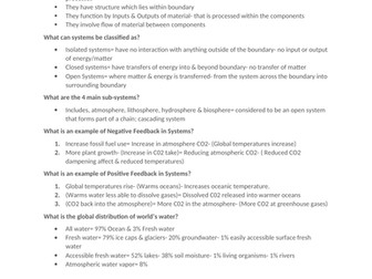 New AQA A-Level Geography Water and Carbon Notes- GRADE A