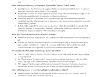 AQA A LEVEL ENG LANG- GENDER REVISION NOTES- GRADE A