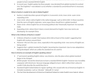 AQA A LEVEL ENG LANG- GLOBAL ENGLISH NOTES- GRADE A