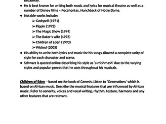 Stephen Schwartz -  Eduqas A-Level Listening Musical Theatre