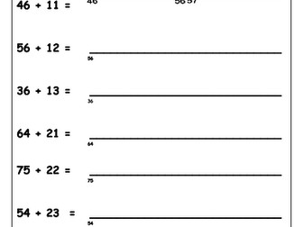 Add two 2 digit numbers on a number line, not crossing 10 barrier