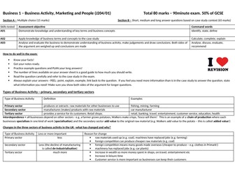 Business 1 revision booklet - GCSE OCR Business 9-1