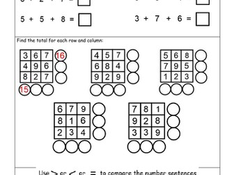 Add 3 single digit numbers varied fluency