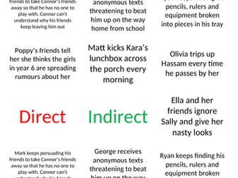 PSHE direct vs indirect bullying