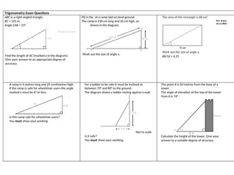 GCSE maths Trigonometry exam questions WITH ANSWERS
