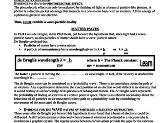 Wave Particle Duality Student Notes and Questions