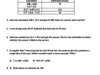 Estimating worded problems, problem solving and reasoning