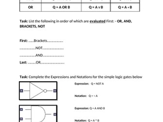 Boolean Algebra lesson including workbook and answers
