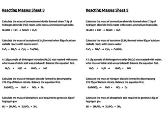 Differentiated Worksheets for Reacting Masses C5 Chemistry