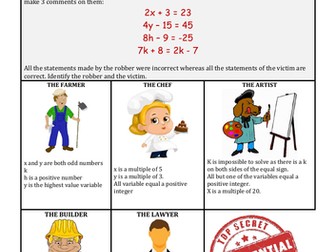 Solving Equations Murder Mystery