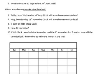Calendar teaching Year 3 (time date)