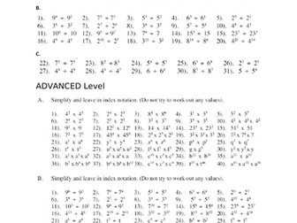 Indices worksheet - differentiated