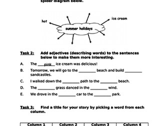 Creative Writing Worksheet - Narrative - Summer Holiday Story