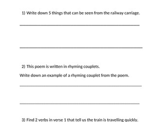 From a Railway Carriage by Robert Louis Stevenson Reading Comprehension Questions