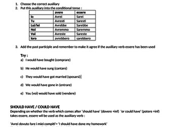 Italian Grammar and Tense Worksheets