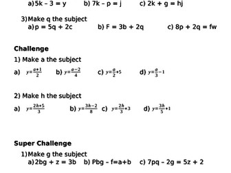 differentiated Rearranging Formulae Worksheet