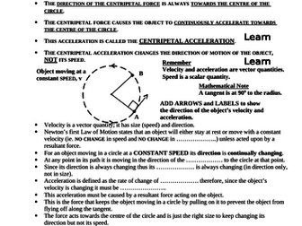 Physics KS4, KS5   CIRCULAR MOTION Introduction - Student Notes and Questions