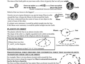 Gravity and the Orbits of Planets and Satellites Student Notes and Questions