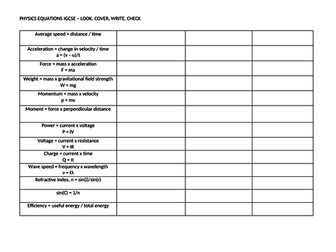 PHYSICS EQUATIONS IGCSE - Look, Cover, Write, Check