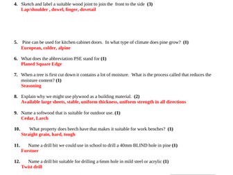 Quick timbers test for Edexcel GCSE D&T