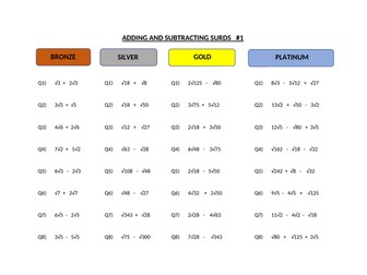 Surds - Adding and Subtracting    BSGP levels