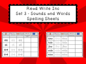 Phonics Read Write Inc Set 3 - Sounds and Words Spelling Sheets