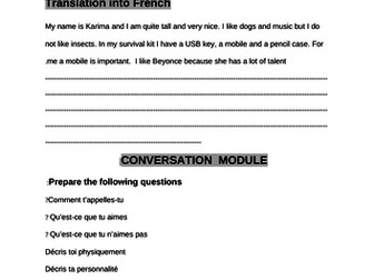 Studio 1 Module 1  French assessments/ revision for tests.