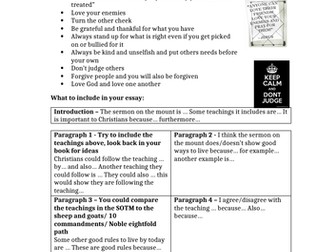 KS3 Assessment  - "The Sermon on the Mount" part of a series on Biblical Teachings