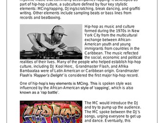 KS3 Music Cover Resource - Hip-hop worksheet