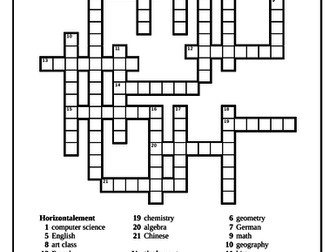 Matières (School Subjects in French) Crossword