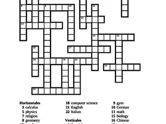 Materias (School Subjects in Spanish) Crossword