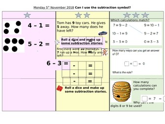 White Rose Year 1 Autumn block 2, Subtraction, differentiated sheets on one page