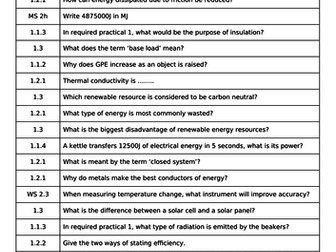 AQA Physics paper 1 quick fact questions (single and combined spec)