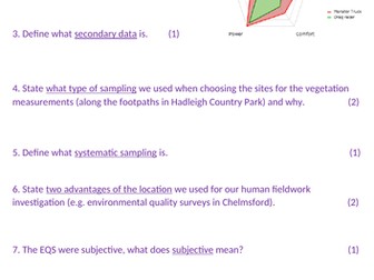 Paper 3 Fieldwork skills progress check worksheets
