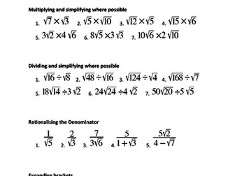 Surds revision and practice exam questions